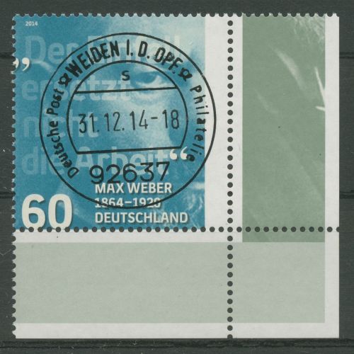 Bund 2014 Persönlichkeiten Max Weber 3071 Ecke 4 gestempelt (E5743)