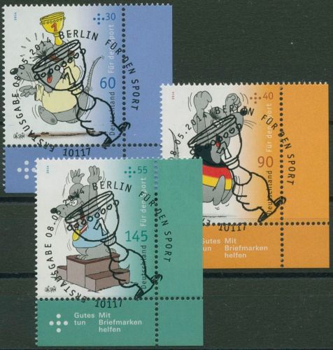 Bund 2014 Sporthilfe Mäuse Uli Stein 3075/77 Ecke 4 mit ESST Berlin (E3996)