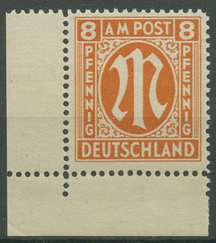 Bizone 1945 AM-POST Englischer Druck, Papier y, 14 B y Ecke 3 postfrisch