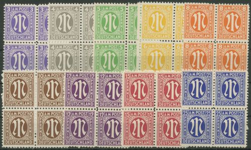 Bizone 1945 AM-POST: Amerikanischer Druck 1/9 z 4er-Block postfrisch