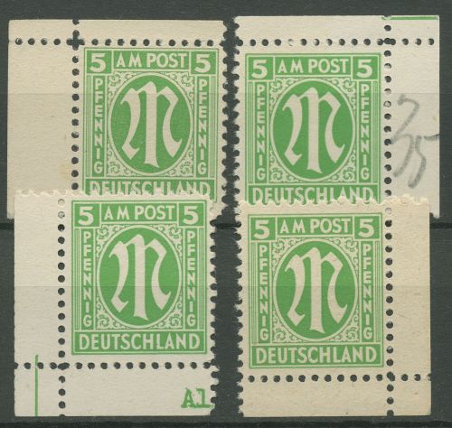 Bizone 1945 AM-POST Amerikanischer Druck 3 z Ecke 1/4 Papier z postfrisch