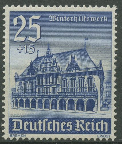 Deutsches Reich 1940 WHW Winterhilfswerk Bauwerke Rathaus Bremen 758 postfrisch