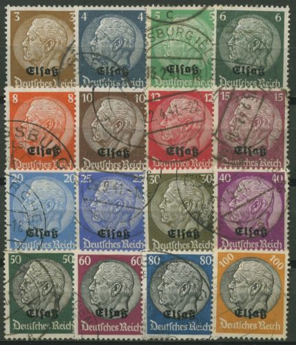 Elsass 1940 Freimarken Hindenburg mit Aufdruck Elsaß 1/16 gestempelt