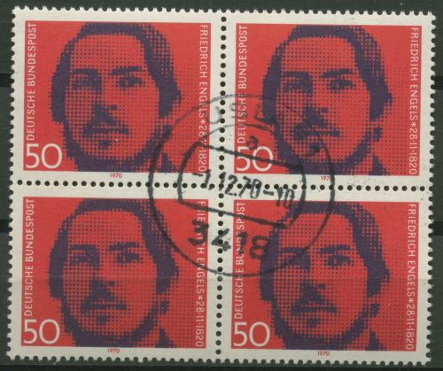 Bund 1970 Friedrich Engels 657 4er-Block gestempelt