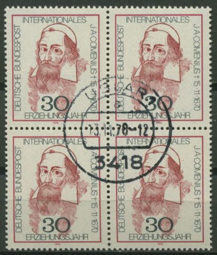 Bund 1970 Erziehungsjahr Johann Amos Comenius 656 4er-Block gestempelt
