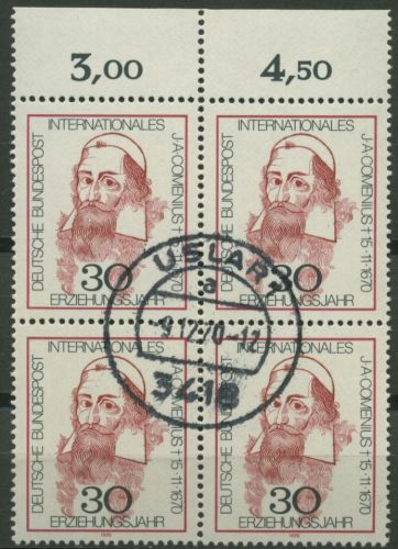 Bund 1970 Erziehungsjahr Johann Amos Comenius 656 4er-Block OR gestempelt