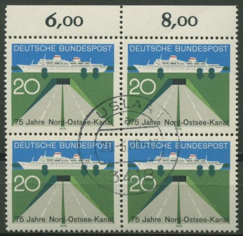 Bund 1970 Nord-Ostsee-Kanal 628 4er-Block Oberrand gestempelt