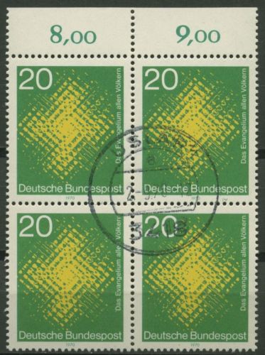 Bund 1970 Katholische Weltmission 647 4er-Block Oberrand gestempelt