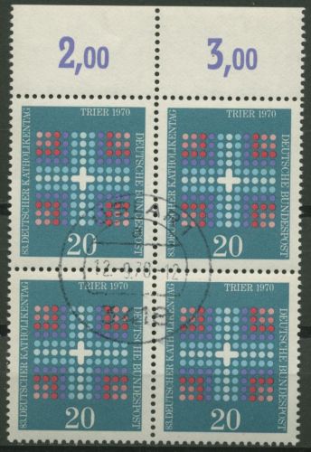Bund 1970 Katholikentag Trier 648 4er-Block Oberrand gestempelt