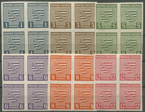SBZ Provinz Sachsen 1945 Wappen mit WZ fallend 66/71 X 4er-Block postfrisch