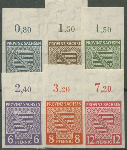 SBZ Provinz Sachsen 1945 Wappen mit Oberrand WZ fallend 66/71 X OR postfrisch