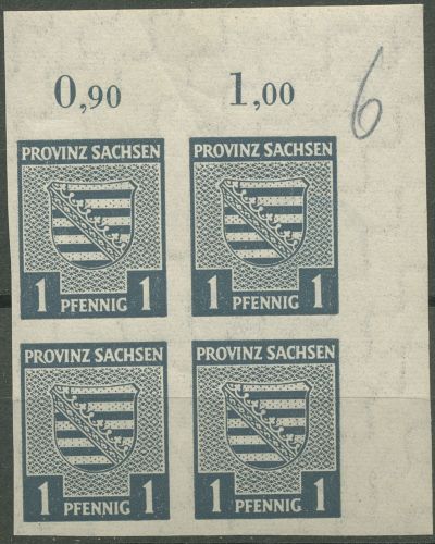 SBZ Provinz Sachsen 1945 Provinzwappen 66 X 4er-Block Ecke 2 postfrisch
