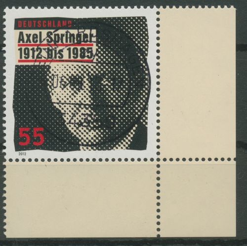 Bund 2012 Zeitungsverleger Axel Springer 2927 Ecke 4 mit TOP-Stempel (E6097)
