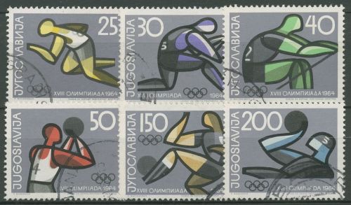 Jugoslawien 1964 Olympische Sommerspiele Tokio 1076/81 gestempelt
