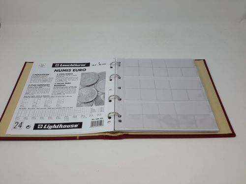 NUMIS Münzalbum rot + 5 Blatt, für 15 EURO-Münzsätze mm gebraucht (ZM45)