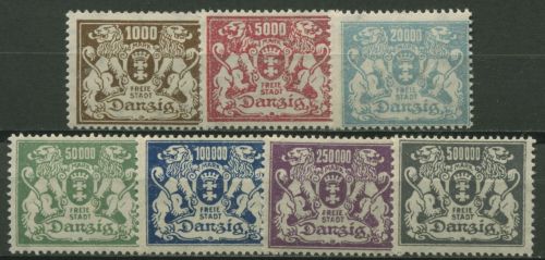 Danzig 1923 Freimarken: Großes Staatswappen 151/57 mit Falz