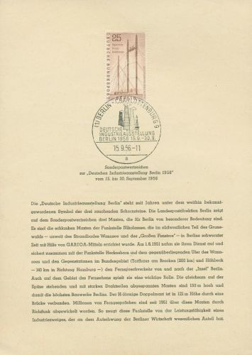 Berlin 1956 Dt. Industrie-Ausstellung 157 amtl. Ersttagsblatt ETB 12 (X12981)