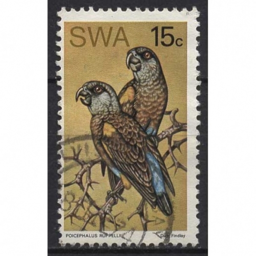 Südwestafrika 1974 Einheimische Vögel, Rüppelpapagei 395 gestempelt