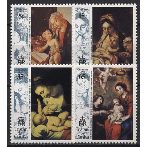 Tristan da Cunha 1993 Weihnachten Gemälde Rubens Botticelli 544/47 postfrisch
