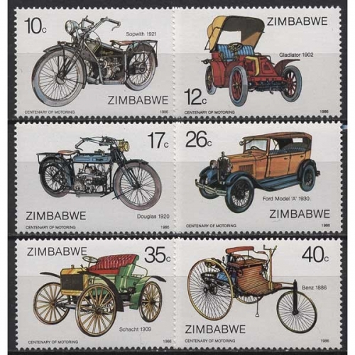 Simbabwe 1986 100 Jahre Motorisierung Autos Ford Benz 350/55 postfrisch