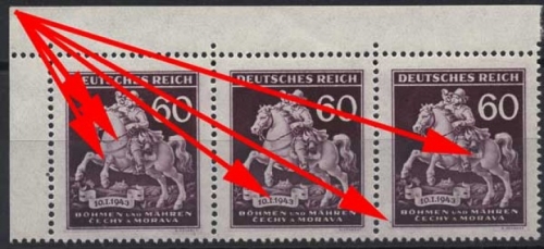 Böhmen & Mähren 113 postfrisch Dreierstreifen mit Plattenfehlern