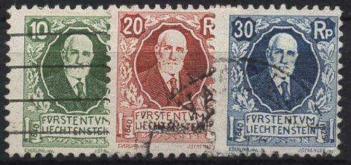 Liechtenstein 1925 85. Geburtstag von Fürst Johann II. 72/74 gestempelt