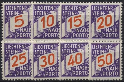 Liechtenstein 1928 Portomarken Ziffern im schrägen Band P 13/20 postfrisch