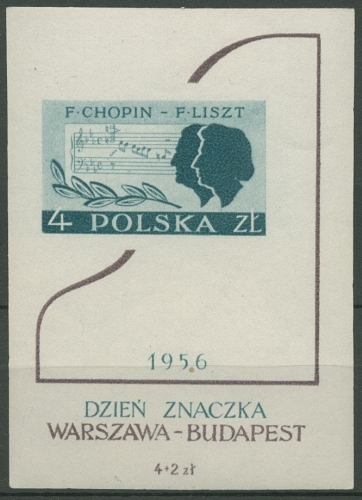 Polen 1956 Tag der Briefmarke Chopin Liszt Block 19 postfrisch (C93228)
