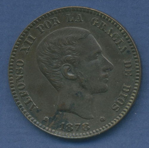 Spanien 10 Centimos 1878 OM, Alfonso XII. KM 675, vz/st (m2295)
