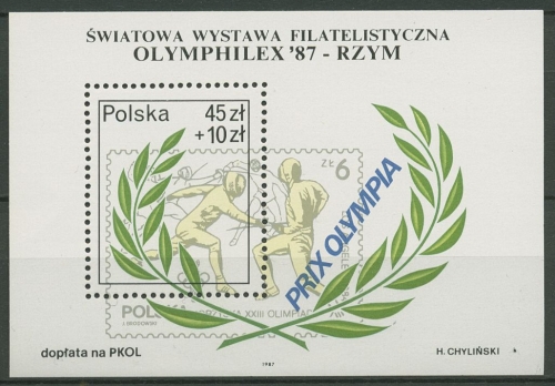Polen 1987 OLYMPHILEX Rom Lorbeerzweig Block 104 postfrisch (C93347)