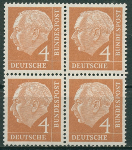Bund 1954 Th. Heuss I Bogenmarken 178 4er-Block postfrisch