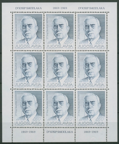 Jugoslawien 1969 Josip Smodlaka Kleinbogen 1350 K postfrisch (C93502)