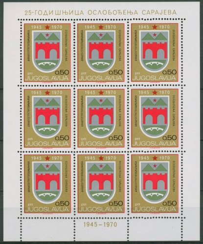 Jugoslawien 1970 Wappen Sarajevo Kleinbogen 1375 K postfrisch (C93507)