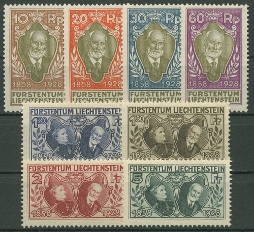 Liechtenstein 1928 70 Jahre Regentschaft durch Fürst Johann II. 82/89 postfrisch