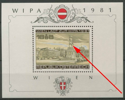Österreich 1981 WIPA´81 Heldenplatz Block 5 II Plattenfehler postfrisch (C93778)