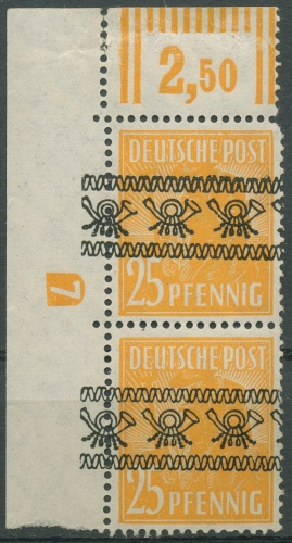 Bizone 1948 mit Druckerzeichen 45 I DZ 7 Ecke postfrisch Zahnfehler Wert: 200