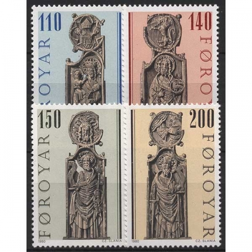Färöer 1980 Kirchengestühlwangen: Olafkirche in Kirkjubour 55/58 postfrisch