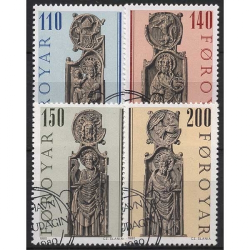 Färöer 1980 Kirchengestühlwangen: Olafkirche in Kirkjubour 55/58 gestempelt