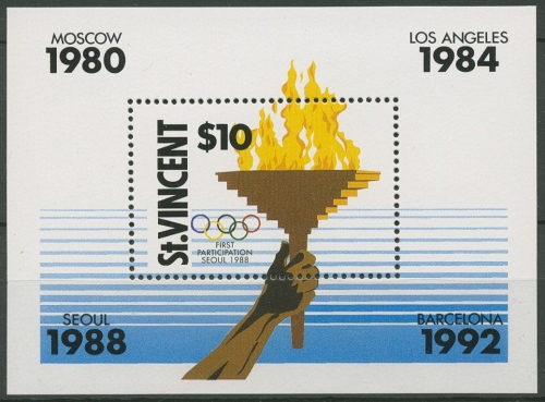 St. Vincent 1988 Olympia Sommerspiele Seoul Fackel Block 60 postfrisch (C93849)