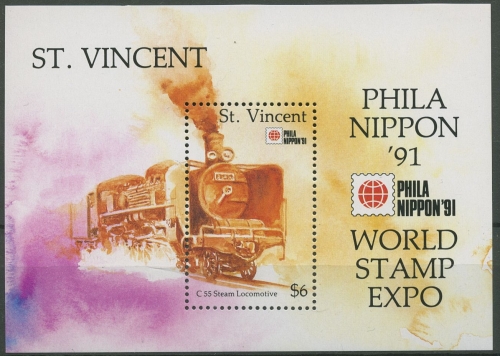 St. Vincent 1991 PHILANIPPON Tokio Dampflok Block 174 postfrisch (C93848)