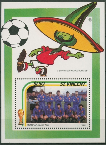 St. Vincent 1986 Fußball-WM Mexiko Spanien Block 35 postfrisch (C93852)