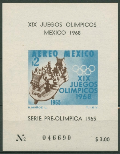 Mexiko 1965 Olympia´68 Kalksteinplatte d. Maya Block 4 postfrisch (C22470)