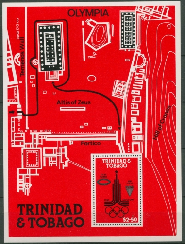 Trinidad und Tobago 1980 Olympia Moskau Emblem Block 31 postfrisch (C93915)