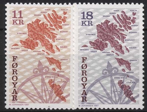 Färöer 1997 Landkarte, Geogr. Karte der Färöer, Kompaßrose 320/21 postfrisch