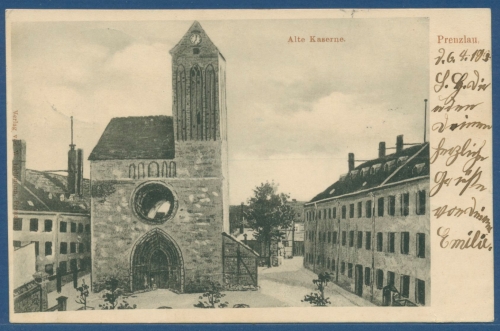 Prenzlau Alte Kaserne, gelaufen 1904 Bahnpost (AK2824)