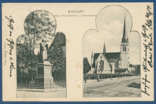 Erfurt Neue Thomaskirche und Lutherdenkmal, gelaufen 1904 (AK2804)