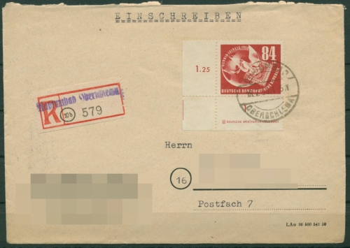 DDR 1950 Briefmarken-Aust. DEBRIA Druckerzeichen 260 DZ auf R-Brief (T18258)