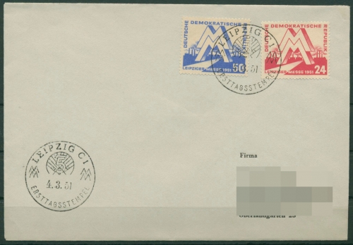 DDR 1951 Leipziger Frühjahrsmesse Ersttagsbrief 282/83 FDC (X18261)