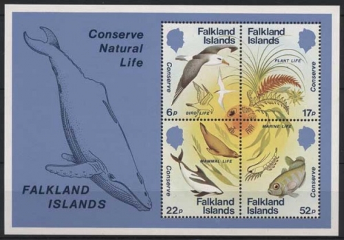 Falkland 1984 Naturschutz Fisch Robbe Albatros Block 4 postfrisch (C72630)