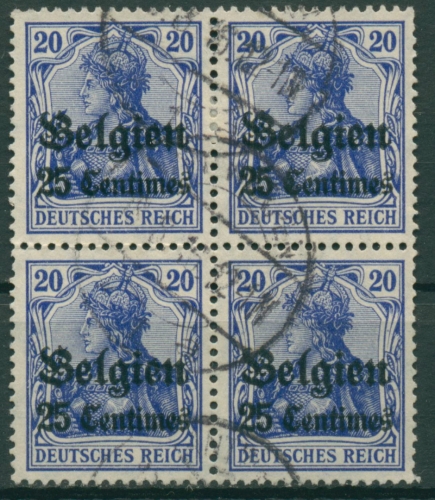 Landespost in Belgien 1914/16 Germania mit Aufdruck 4er-Block 4 I a gestempelt